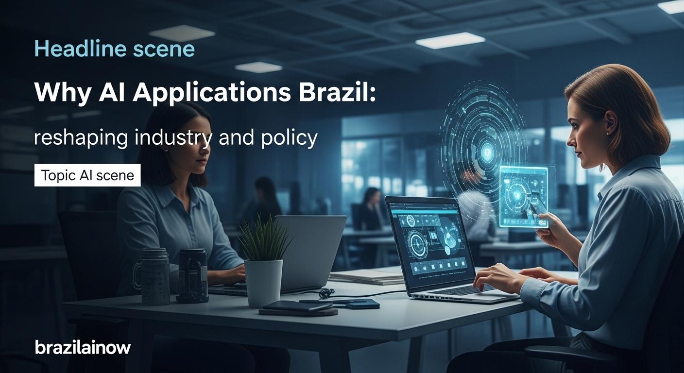 Brazilian city skyline with AI circuitry representing AI applications