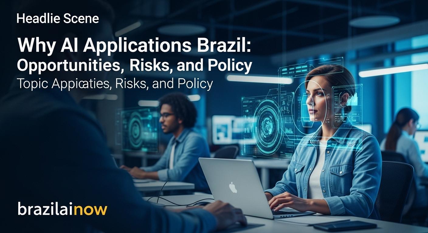 Illustration of AI integration across Brazil's key sectors in a Brazilian city and countryside.