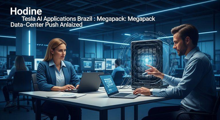 Tesla Megapack energy storage near an AI data center in Brazil, symbolizing the AI applications boom.