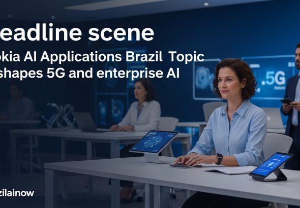 Editorial illustration of Nokia AI Applications Brazil integrating 5G and enterprise AI in Brazil