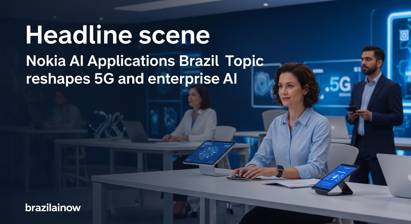 Editorial illustration of Nokia AI Applications Brazil integrating 5G and enterprise AI in Brazil