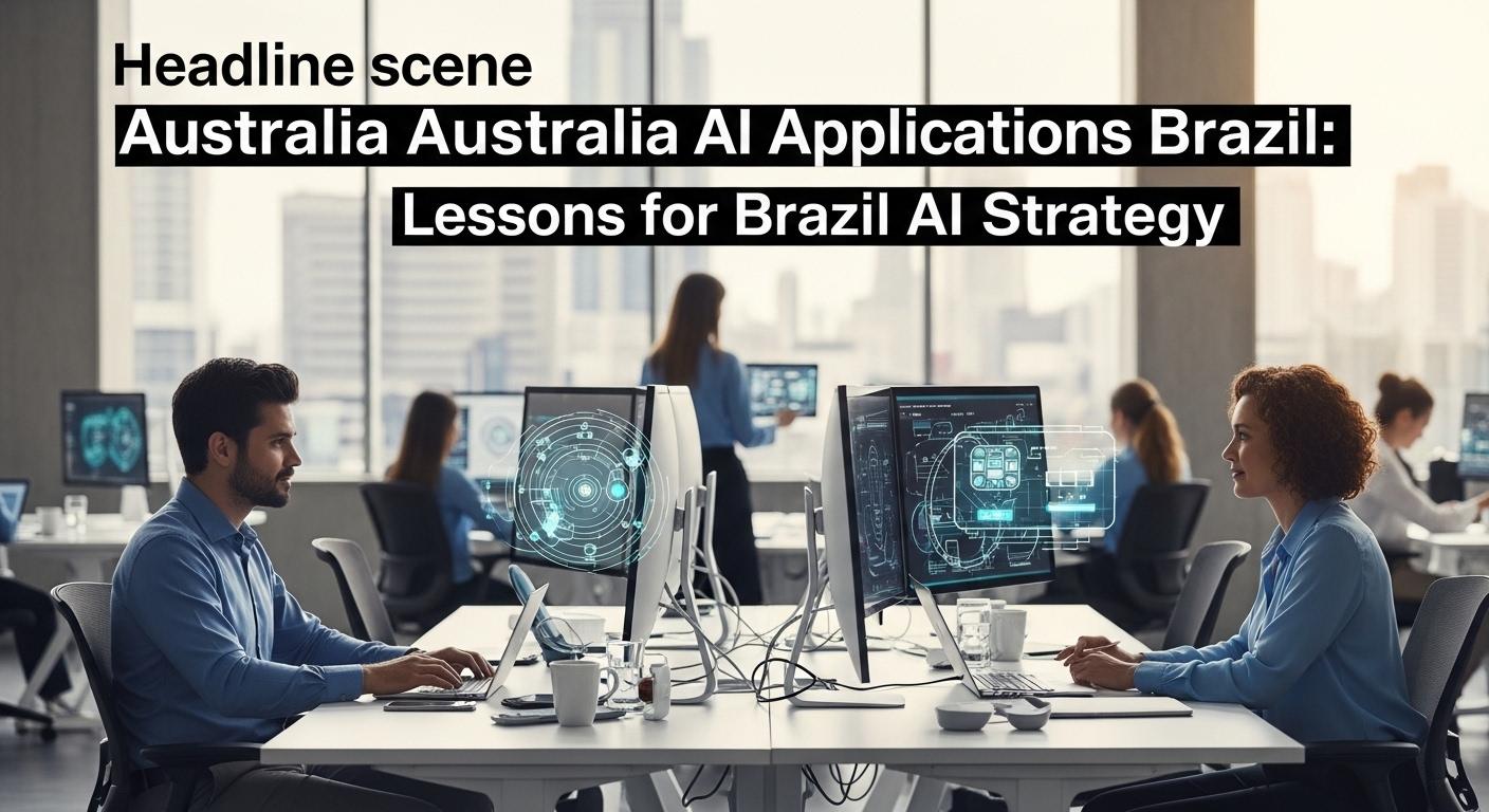 Cross-border AI collaboration between Australia and Brazil illustrated on a newsroom desk.