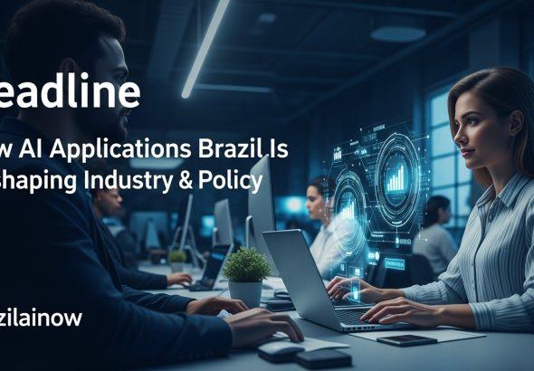 Brazilian city skyline with AI data overlays