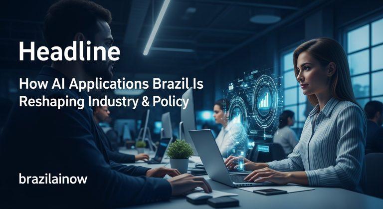 Brazilian city skyline with AI data overlays