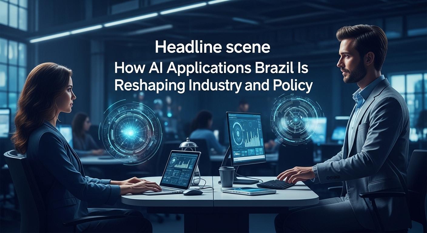 Brazilian city skyline with AI data overlays