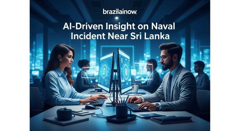 Editorial graphic of naval incident near Sri Lanka with AI data overlays.