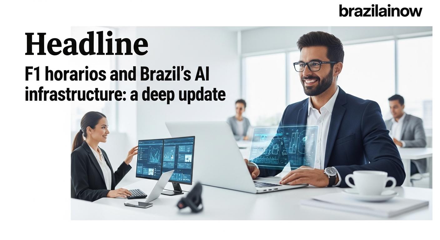 Data center with Brazilian motifs and multiple clocks highlighting time zones for F1 horarios.