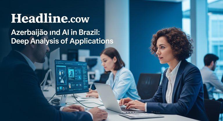 Brazilian city skyline with AI network visualization and a marker highlighting azerbaijão on a geopolitical map