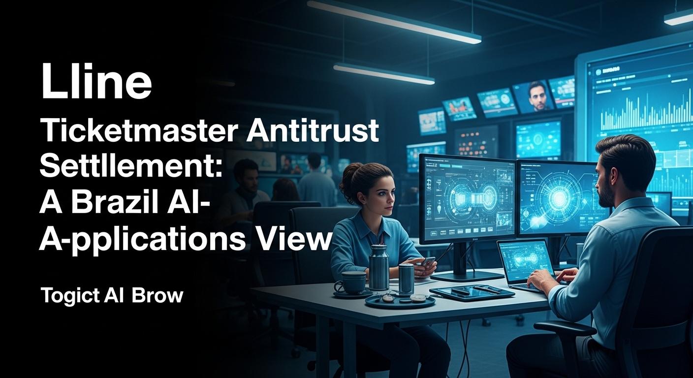 Brazilian newsroom illustration of a ticket, a gavel, and AI circuits representing regulation of AI-powered ticketing.