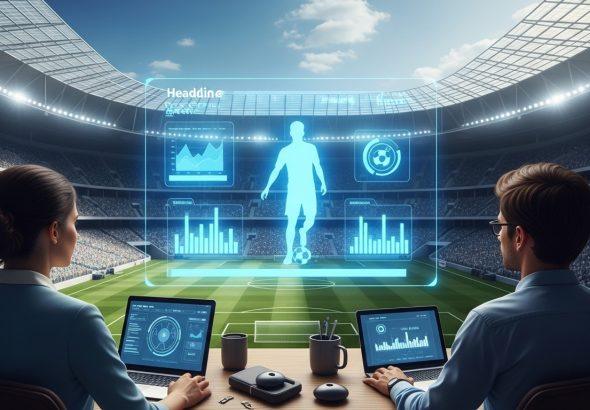 Futuristic football analytics dashboard over Brazilian stadium with holographic graphs