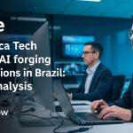 Graphic of Telef nica Tech branding with AI circuits over a map of Brazil.