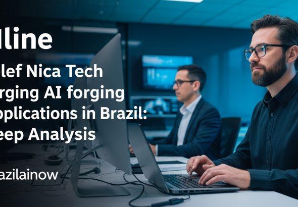 Graphic of Telef nica Tech branding with AI circuits over a map of Brazil.