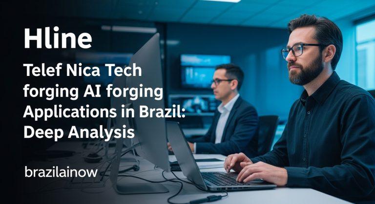 Graphic of Telef nica Tech branding with AI circuits over a map of Brazil.